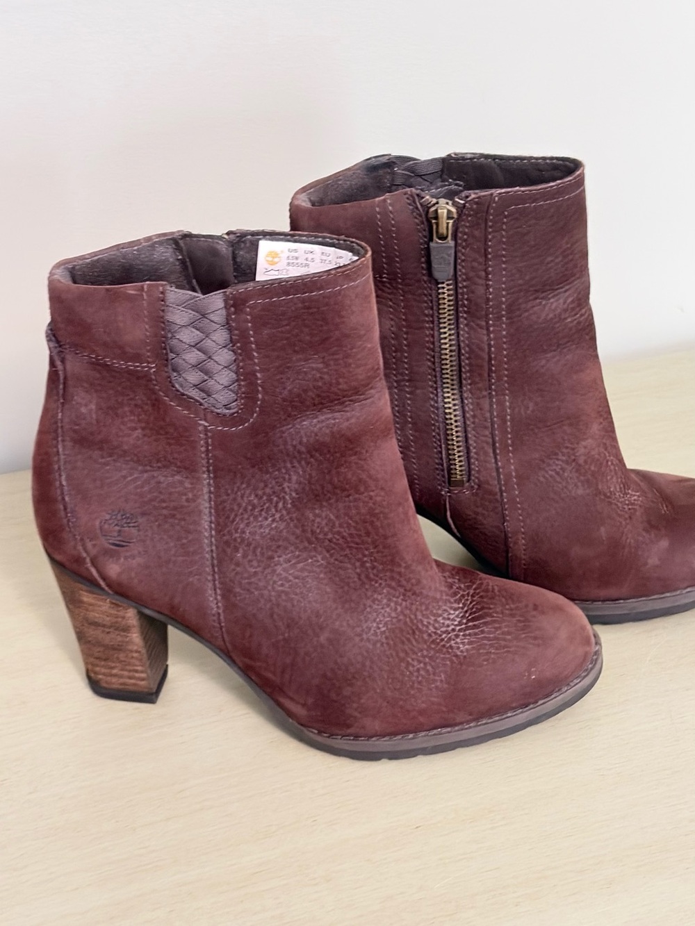 Timberland Women's Burgundy Leather Block-Heel Ankle Boots